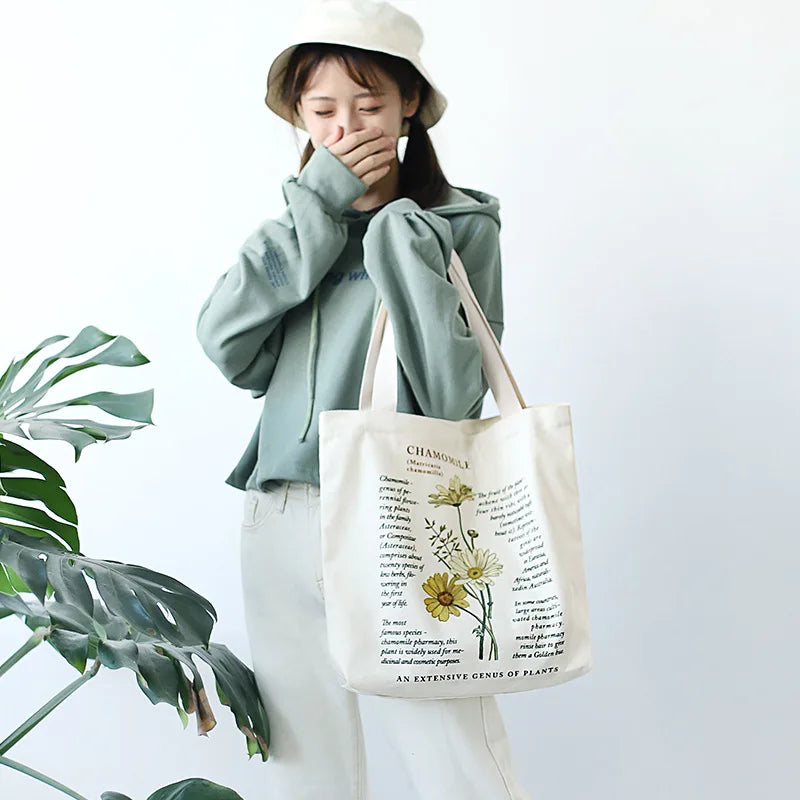 Retro Literary Canvas Women's Shoulder Shopper Bag Large Cotton Eco Shopping