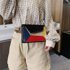 Retro Matte Patchwork Crossbody Bag for Women Small Chains Strap Shoulder Bag