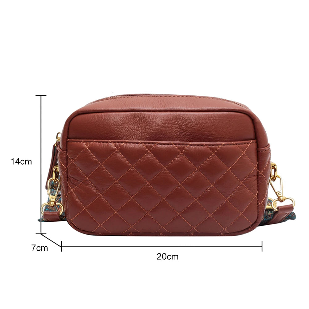 Quilted PU Leather Messenger Bag Rhombus Pattern Solid Zipper Small Satchel