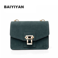 Vintage Metal Chains Hasp Nubuck Leather Shoulder Bag