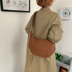 Retro Nubuck PU Leather Women Shoulder Hobos Bag Solid Brown Crossbody Bag
