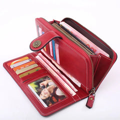 Retro Leather Women's Long Wallet Hollow Out Buckle Credit Card Clutch