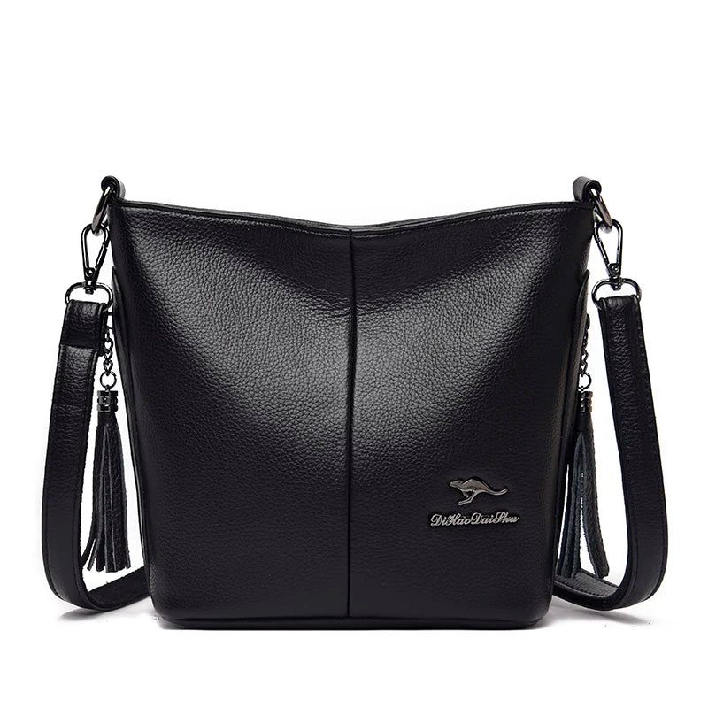 Retro PU Leather Ladies Tassel Handbag High Shoulder Strap Shoulder Bag