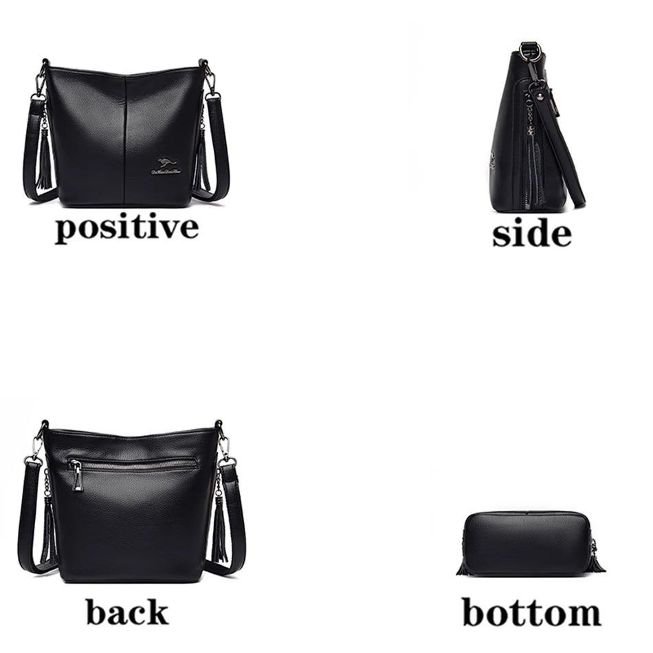 Retro PU Leather Ladies Tassel Handbag High Shoulder Strap Shoulder Bag