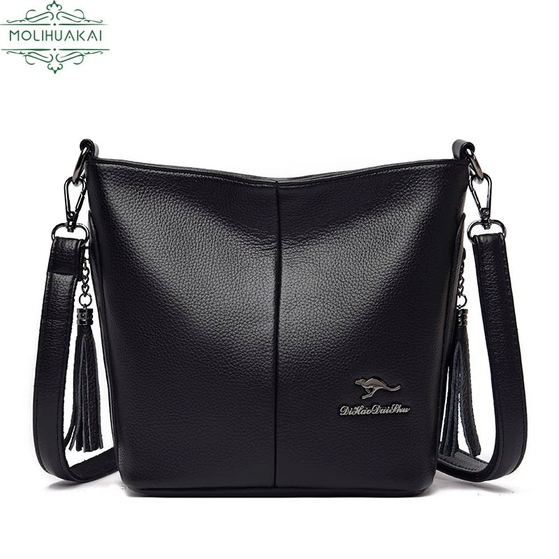 Retro PU Leather Ladies Tassel Handbag High Shoulder Strap Shoulder Bag