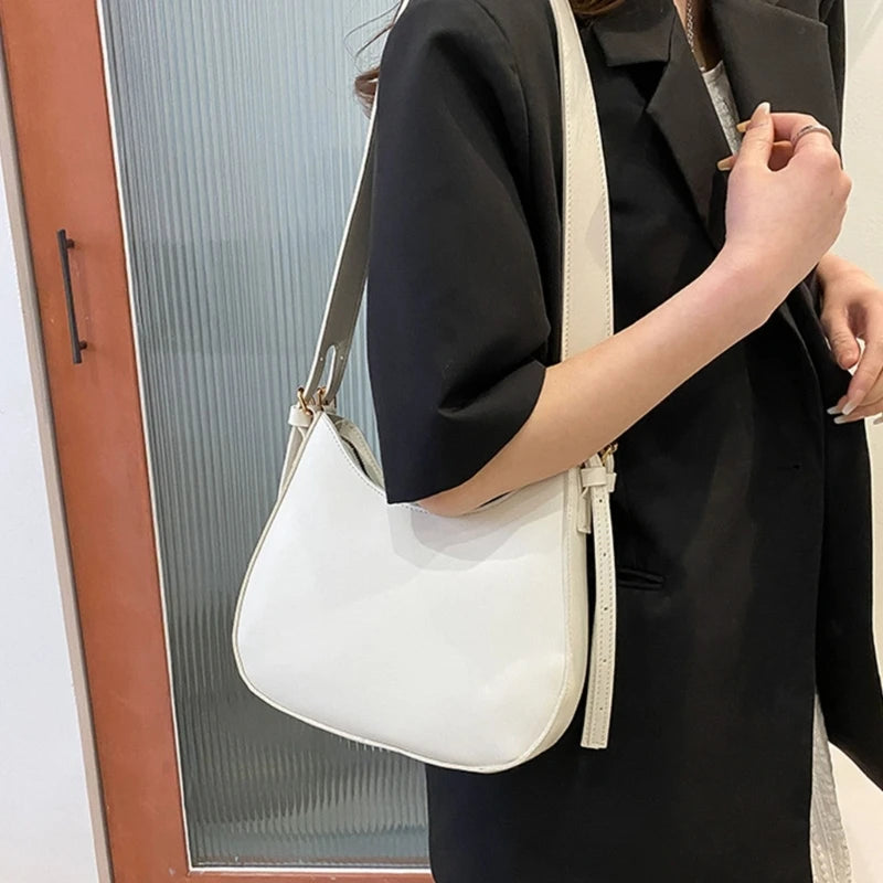 Retro PU Leather Shoulder Bag Women Casual Solid Underarm Bag