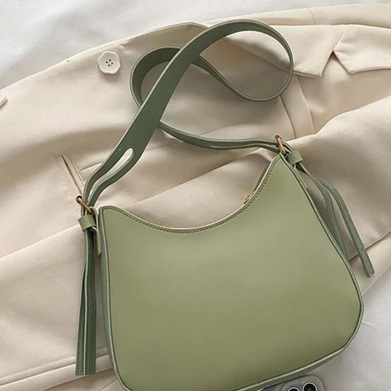 Retro PU Leather Shoulder Bag Women Casual Solid Underarm Bag