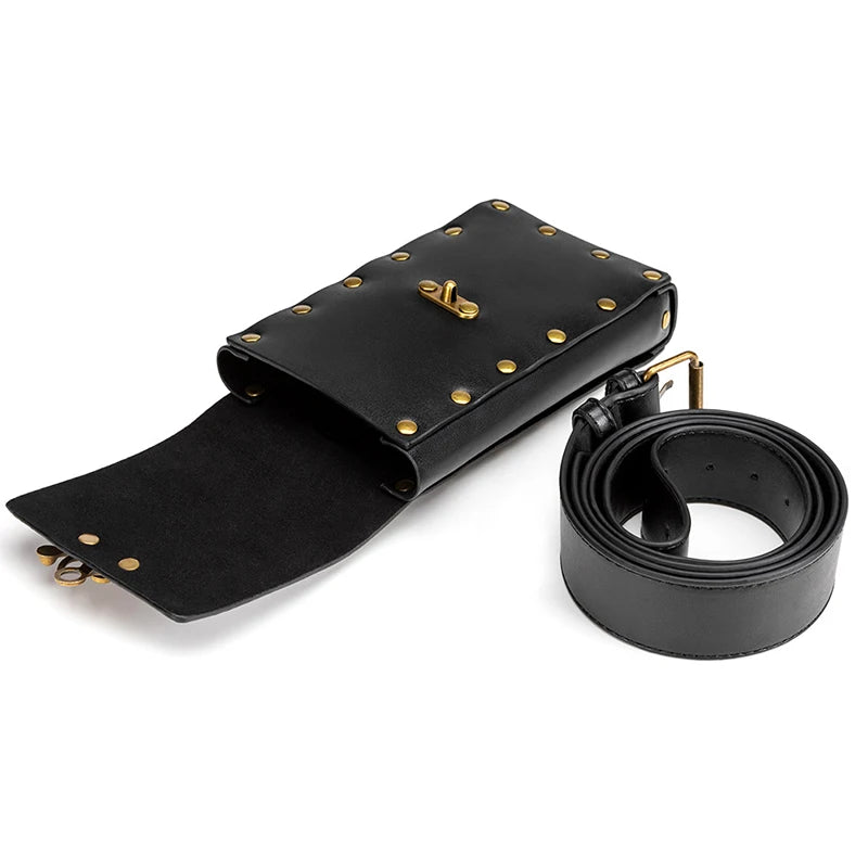 Steampunk Retro PU Leather Waist Bag Women Postman Belt Bag