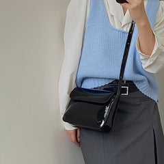 Retro Patent Leather Shoulder Bag Flap Small Square Bag Underarm Crossbody Bag