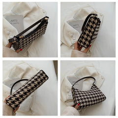 Retro Plaid Women Hobos Handbags Houndstooth Female Underarm Bag