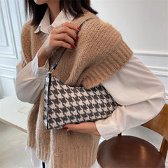 Retro Plaid Women Hobos Handbags Houndstooth Female Underarm Bag