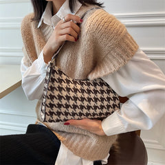 Retro Plaid Women Hobos Handbags Houndstooth Female Underarm Bag