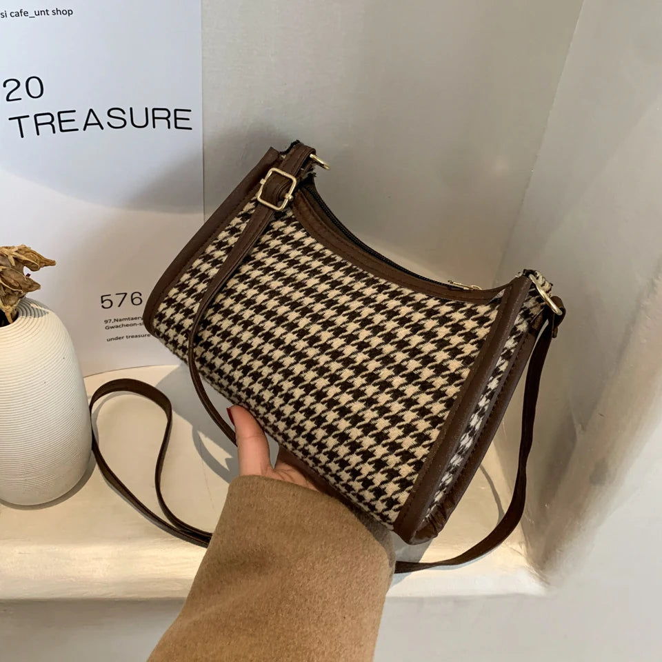 Retro Plaid Printing Shoulder Bag Fashion Ladies Holiday Travel Bag