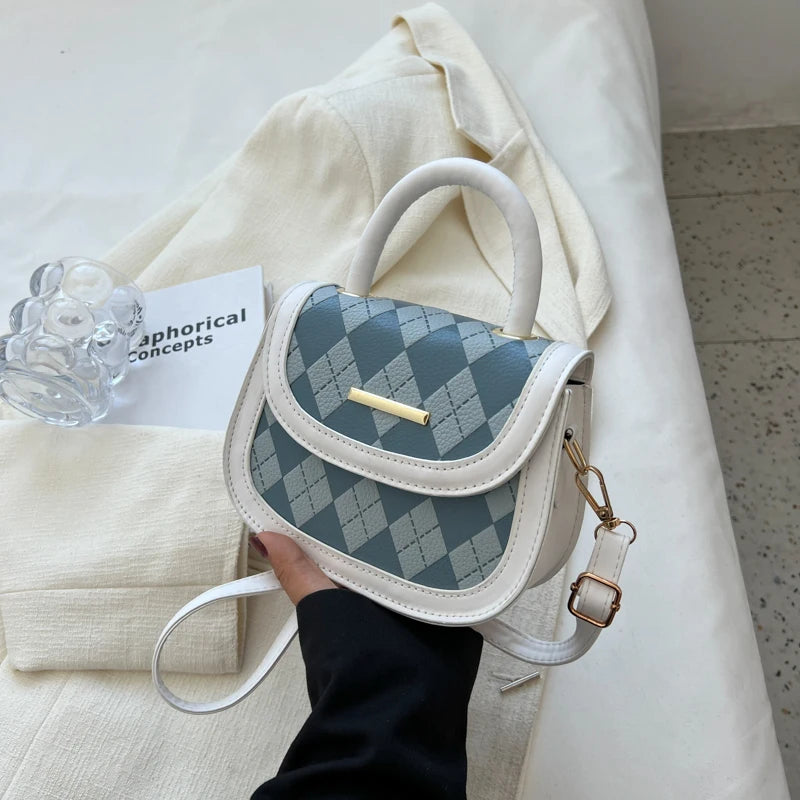 Plaid Women Shoulder Messenger Bags Top Handle Saddle Bag Purse