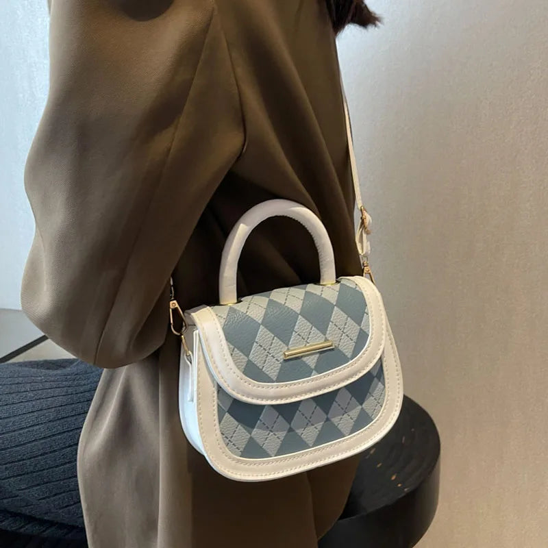 Plaid Women Shoulder Messenger Bags Top Handle Saddle Bag Purse