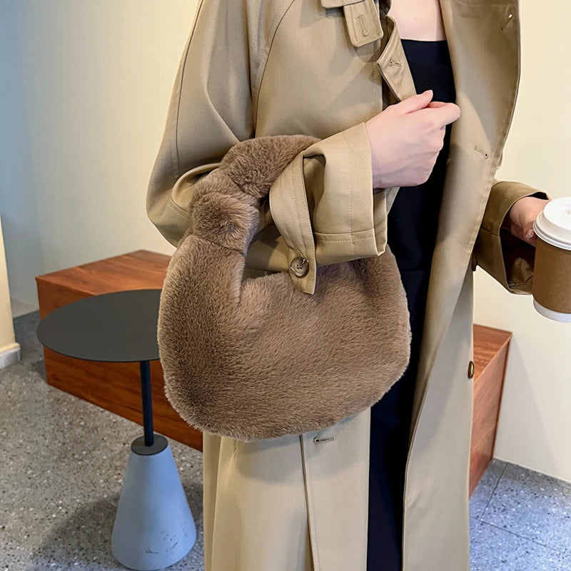 Retro Plush Bag Autumn Winter Women's Handbag Tote