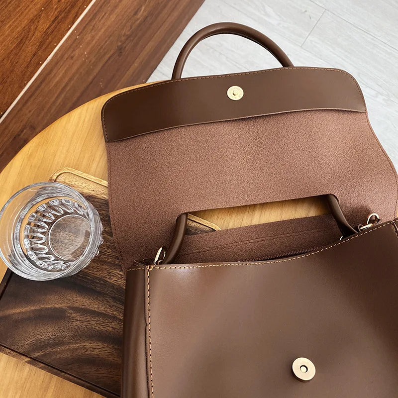 Retro Pu Laptop Capacity Women Business Briefcase Messenger Bag