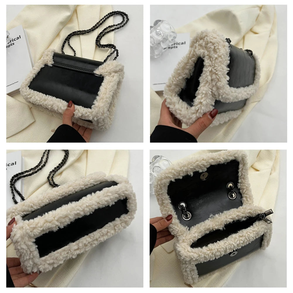 Retro Crossbody Bag Fleece Flap Shoulder Satchel