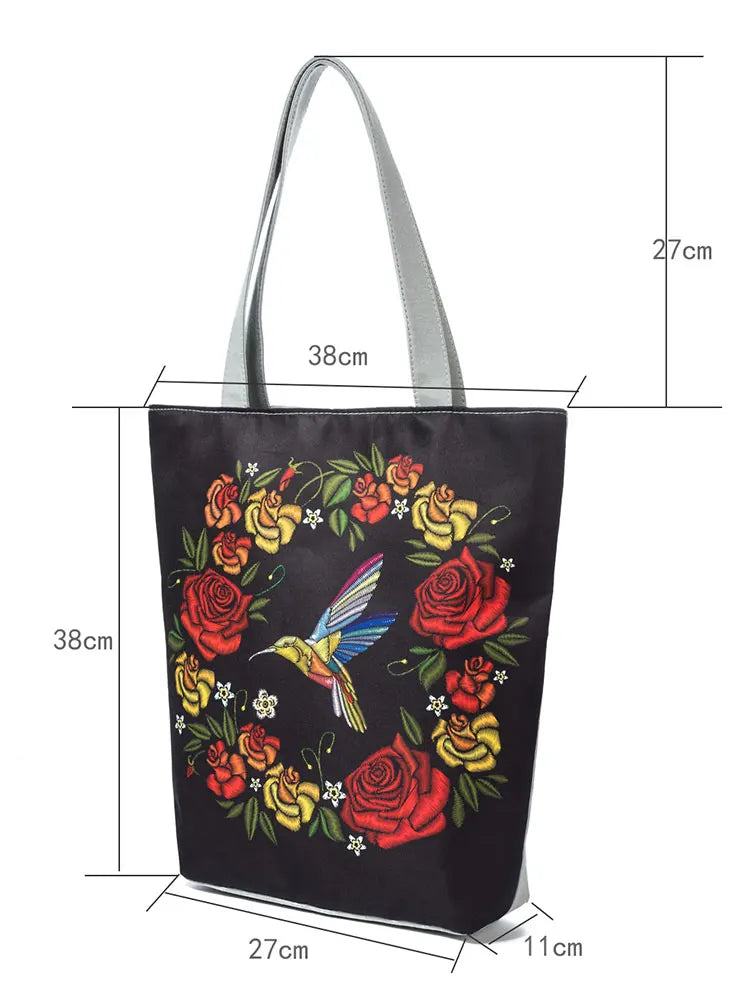 Retro Rose Garland Bird Handbag Shoulder Bag Tote