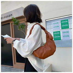 Retro Shoulder Bag Solid Texture Shoulder Dumpling Bag Handbag