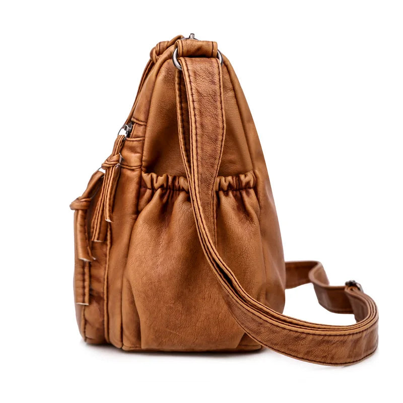 Retro Shoulder Bag for Women Soft Pu Leather Messenger Bag Multifunction Crossbo