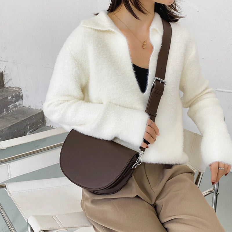 Vintage Leather Saddle Bag Crossbody Handbags for Women