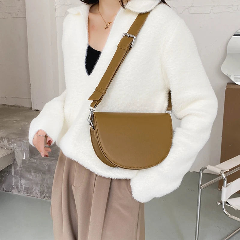 Vintage Leather Saddle Bag Crossbody Handbags for Women