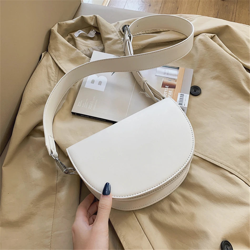 Retro Solid Saddle Bag High Leather Shoulder Bags for Women