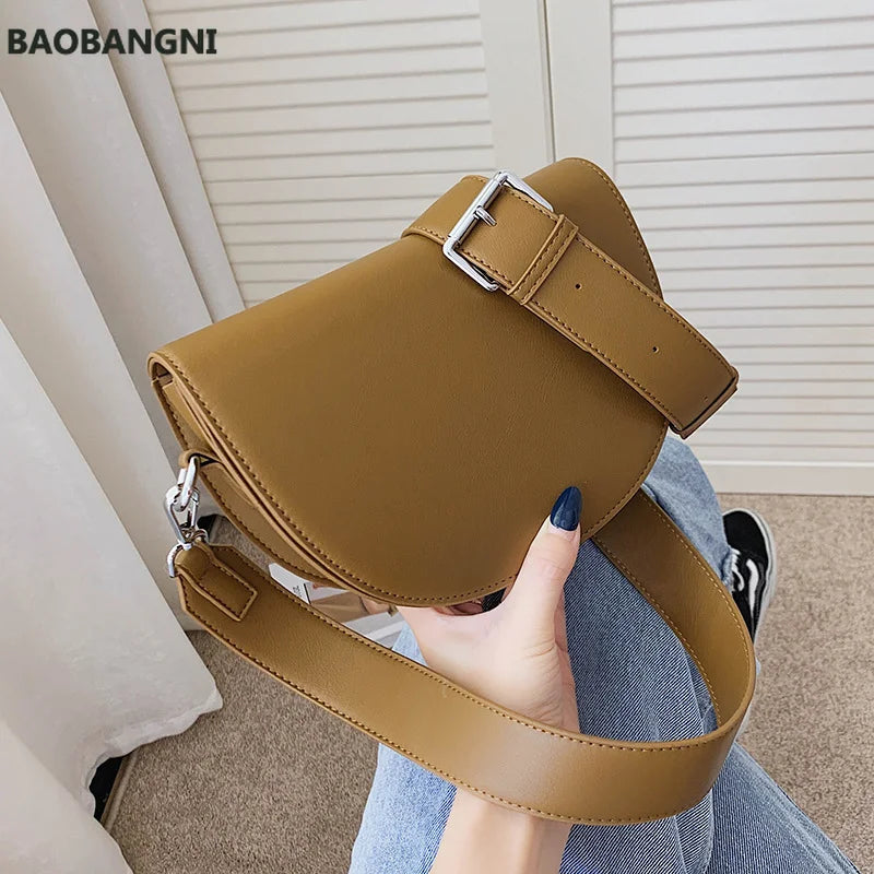 Retro Solid Saddle Bag High Leather Shoulder Bags for Women
