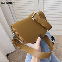 Retro Solid Saddle Bag High Leather Shoulder Bags for Women