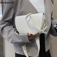 Retro Solid Saddle Bag High Leather Shoulder Bags for Women