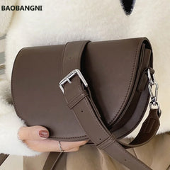 Retro Solid Saddle Bag High Leather Shoulder Bags for Women