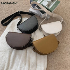 Retro Solid Saddle Bag High Leather Shoulder Bags for Women