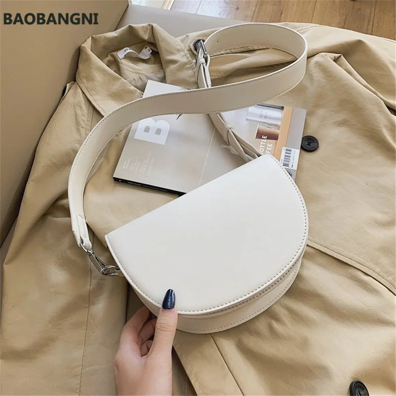 Retro Solid Saddle Bag High Leather Shoulder Bags for Women