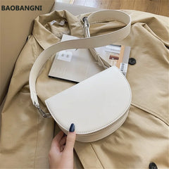Retro Solid Saddle Bag High Leather Shoulder Bags for Women