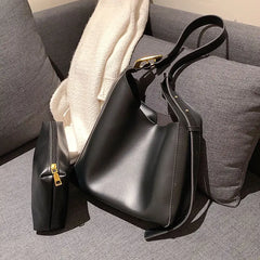 Retro Solid Soft Pu Leather Shouler Bags for Women Bucket Bag