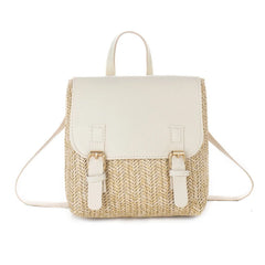 Retro Straw Woven Backpack Women's All-match PU Zero Wallet Satchel
