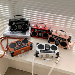 Retro Radio Shape Shoulder Bag Leather Handbag Crossbody Clutch for Women