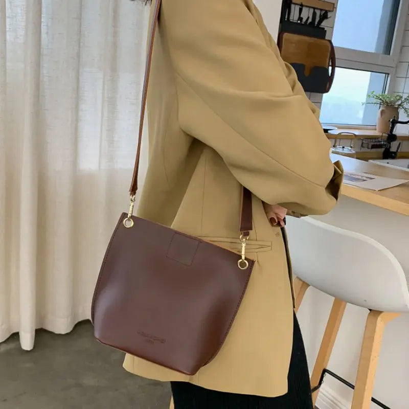 Retro Style Waist Bag Bucket Bag PU Leather Female Shoulder M