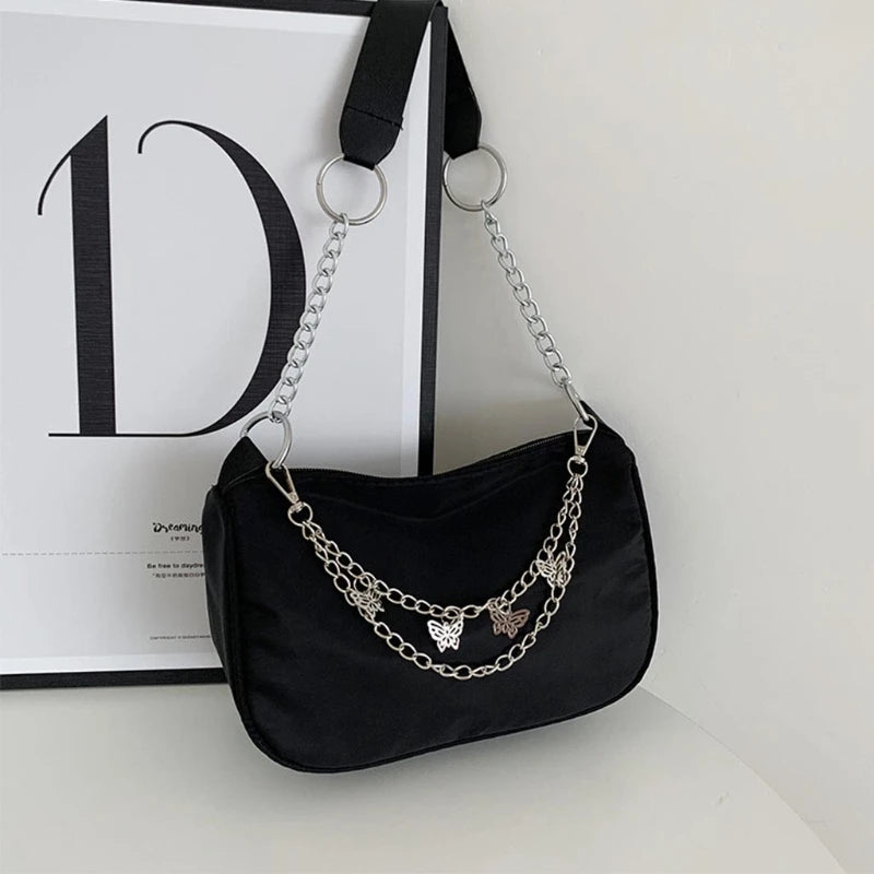 Retro Underarm Bag Clutch with Chain Nylon Shoulder Tote Handbag
