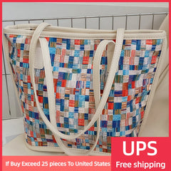 Retro Women Bag High Female Vintage Shoulder Bags Plaid Printing Handbag