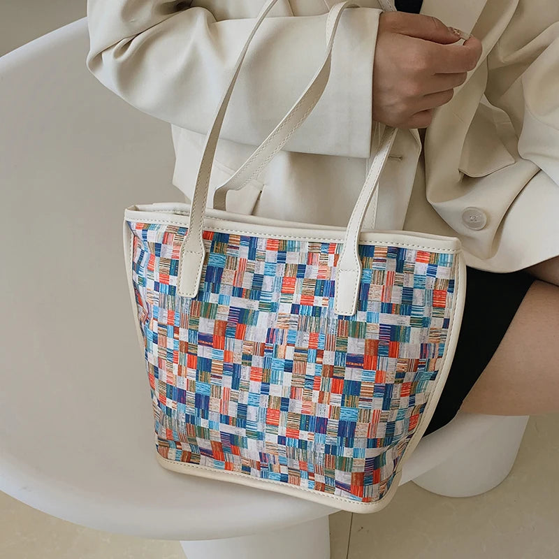 Retro Women Bag High Female Vintage Shoulder Bags Plaid Printing Handbag
