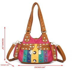 Retro Women Contrast Bag Stitching for Daily Shopping Travel Shoulder Tote