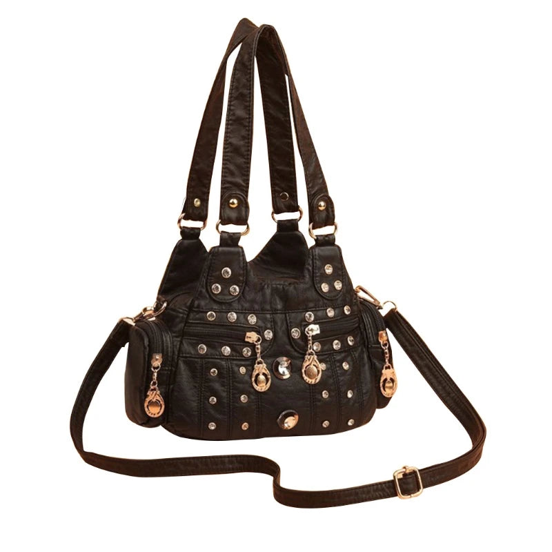 Retro Women Contrast Bag Stitching for Daily Shopping Travel Shoulder Tote