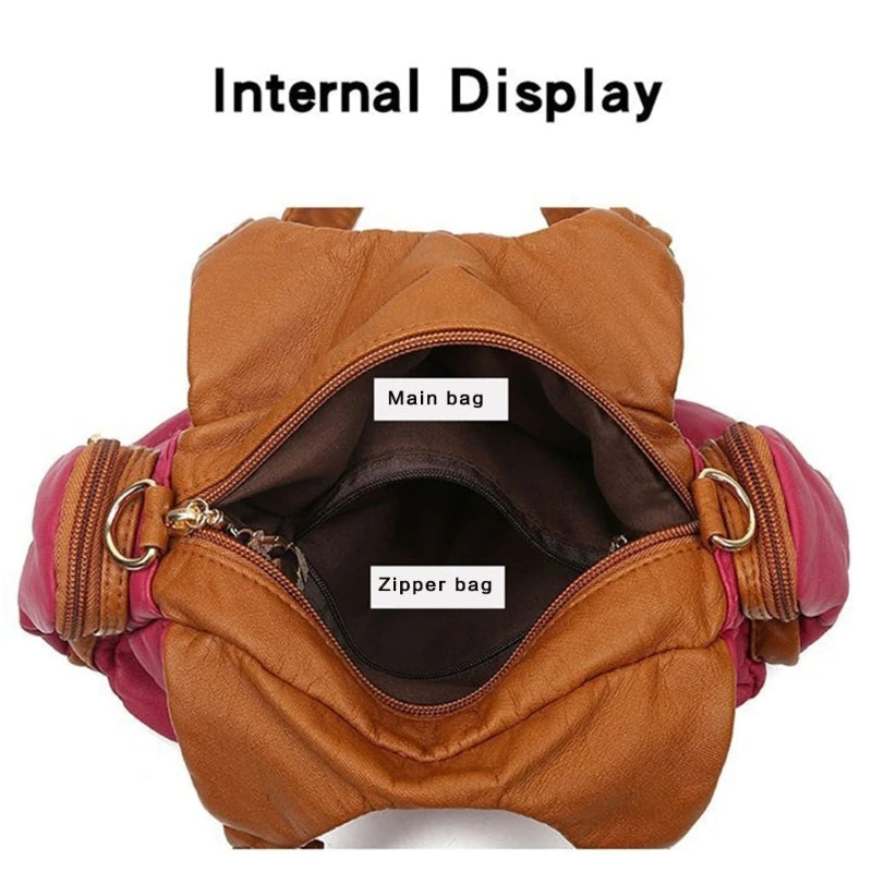 Retro Women Contrast Bag Stitching for Daily Shopping Travel Shoulder Tote