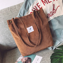 Retro Corduroy Shoulder Bags Solid Shopping Tote Female Handbags Large Shopper
