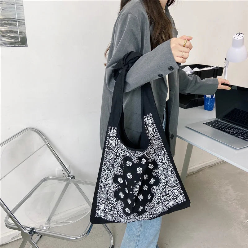 Retro Women Handbag Canvas Shoulder Bag Big Size Tote Ladies Casual Flower Print