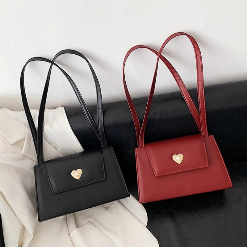 Vintage Square Shoulder Bag Red Wine PU Leather Tote Purse Handbag