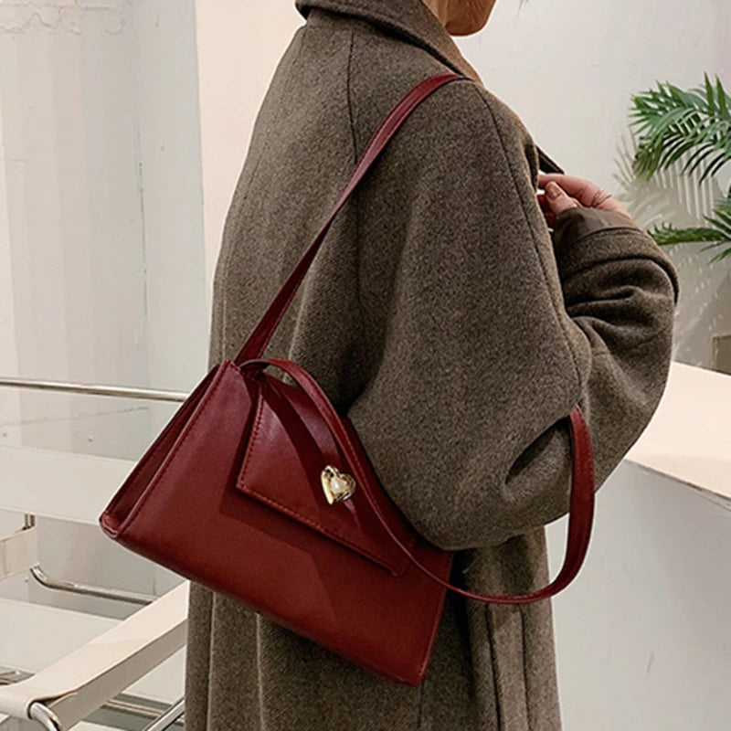 Vintage Red Wine Women Shoulder Bag PU Leather Tote Purse Handbag