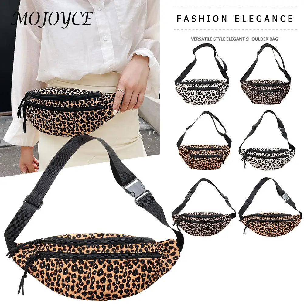 Leopard Print Shoulder Bag Casual Flannel Waist Pack Handbag